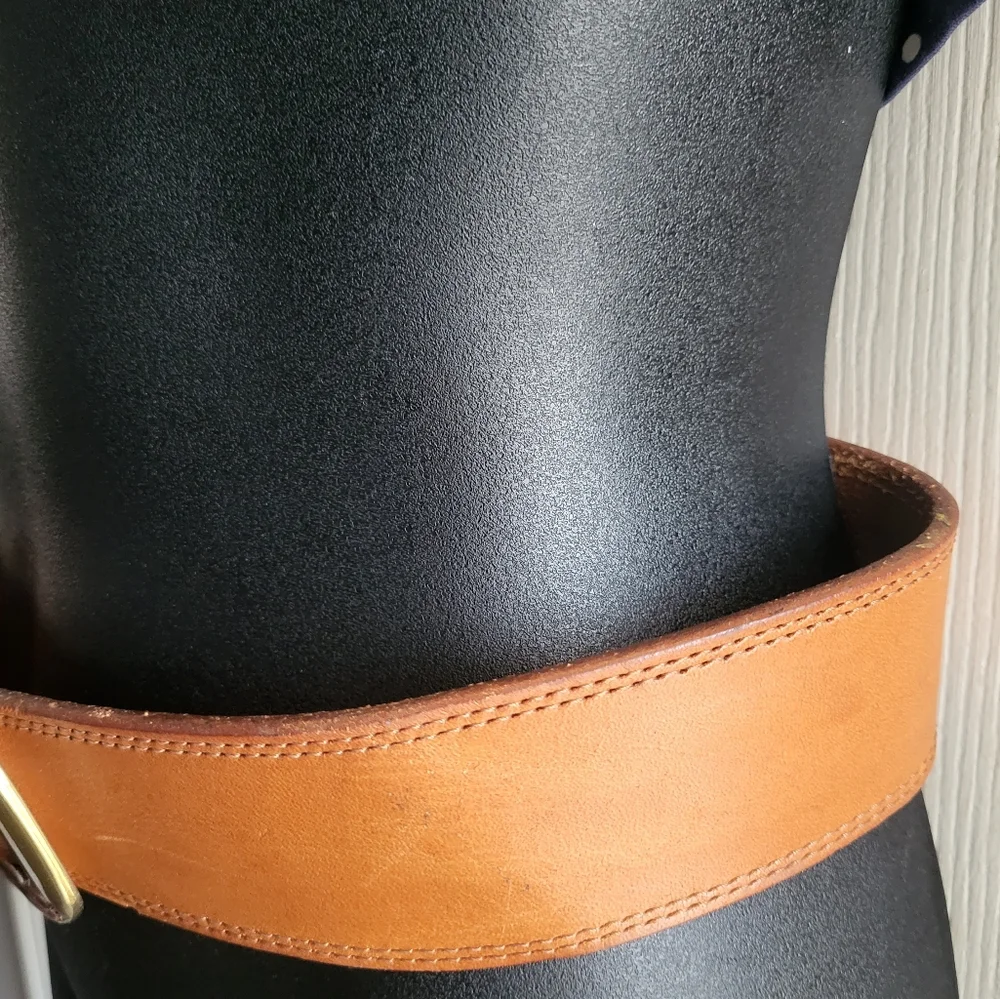 Conveyor women's belt tan cognac genuine leather brass buckle Italy